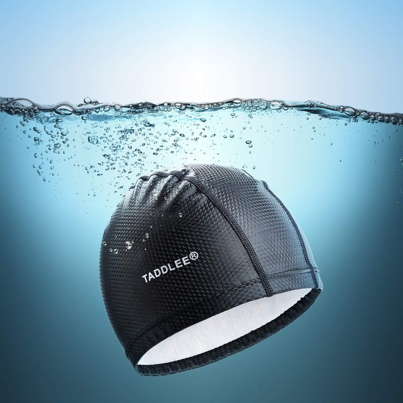 Taddlee Men Swim Cap PU Fabric Silicone Bathing Swimming Hat Pool Waterproof Sports Adult Swim Wear Accessories Large Size Outdoor (Black) - Image 3